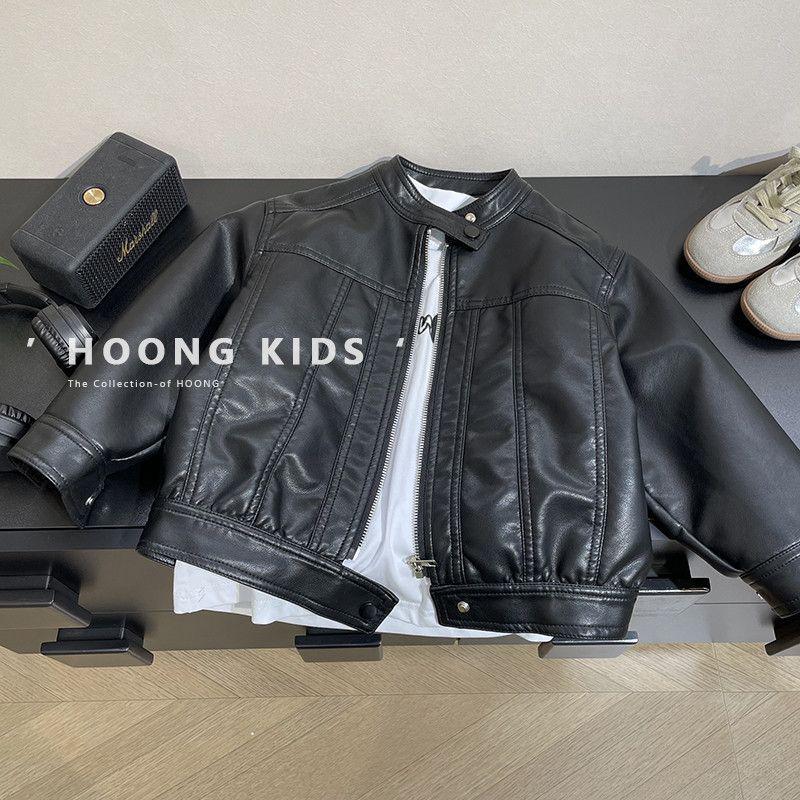 

Autumn 2025 Stylish Boys PU Leather Jacket - Soft, Handsome Coat for Kids 100