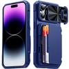 RFID Wallet Case with Card Holder and Sliding Camera Cover for iPhone 14 Pro-Blue