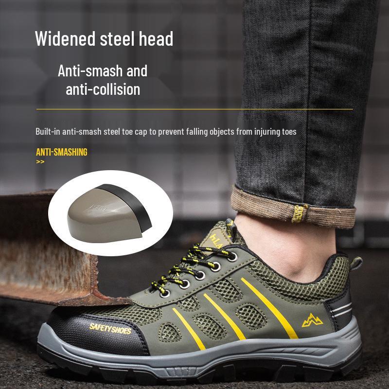 Men's Steel Toe Low-Top Safety Shoes: Anti-Smash, Anti-Puncture, Breathable, Wear-Resistant for Construction Sites.