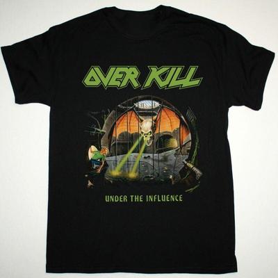 Vtg OVERKILL UNDER THE INFLUENCE Cotone Pesante Nero Per Uomo Tutte le Taglie Maglietta BL268