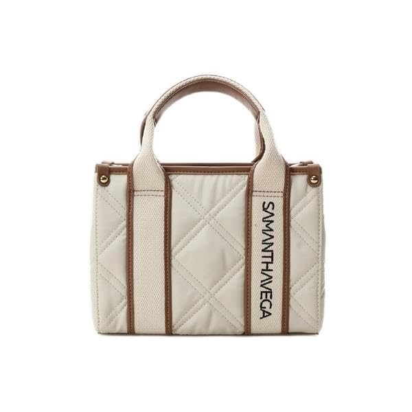 

Сумка Тоут Стеганая с Логотипом Лентой Белая [Samantha Vega] (Мини) Женский белый
