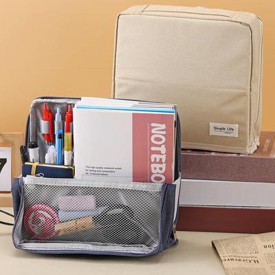Portable Stand-Up Makeup Brush Holder Standing Makeup Bag Large Capacity Oxford Cloth Simple Stationery Organizer Student