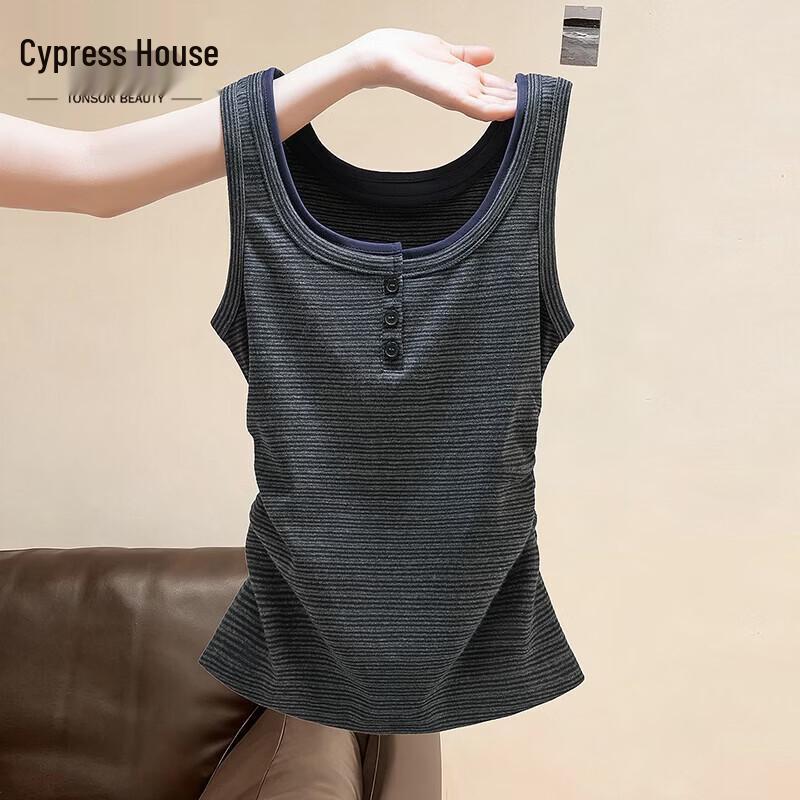 Sibaisha Women s Striped U-Neck Slim-Fit Tank Top M