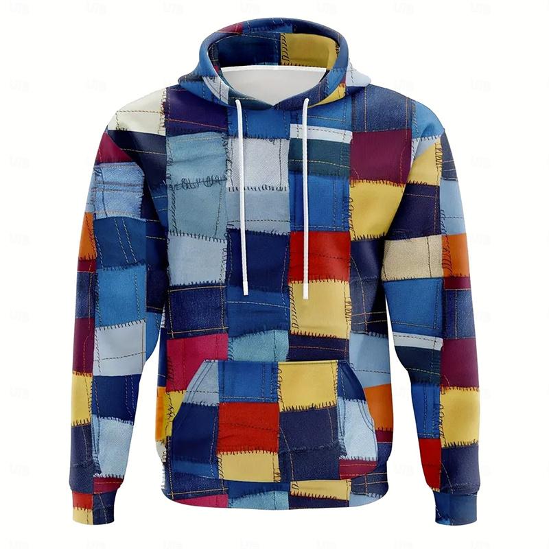 Plaid Patchwork Print Hoodie Men s Casual Daily Clothing Oversized Hooded Coat 3d Print Harajuku Street 2026 Fashion Hoodies S