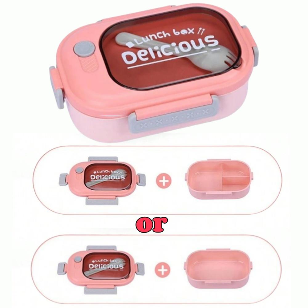 Portable Flip Top Lunch Box With Fork Large Capacity Plastic Sealed Food Container For Back School Camping Picnic Office Dining