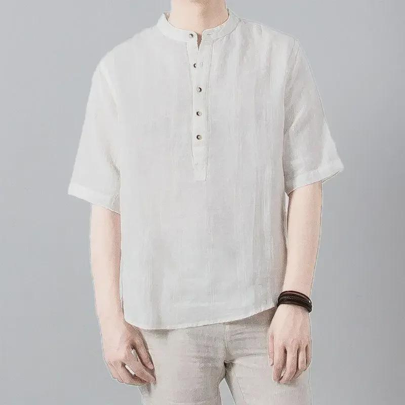 Men's Retro Linen V-Neck Short-Sleeve T-Shirt