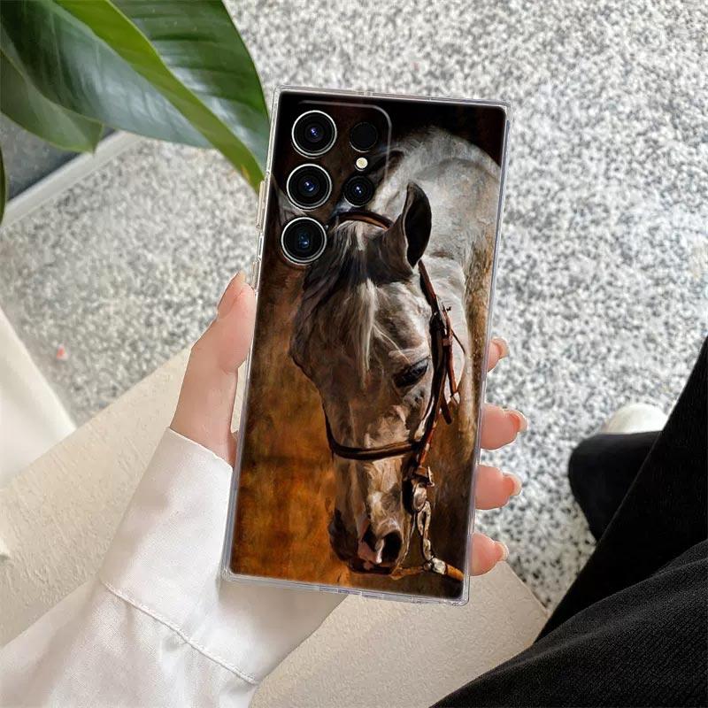 Horses Galloping Animal Painting Phone Case For Samsung Galaxy S24 S23 Ultra 5G S22 S20 Plus S21 FE Clear Case Cover Horse Funda