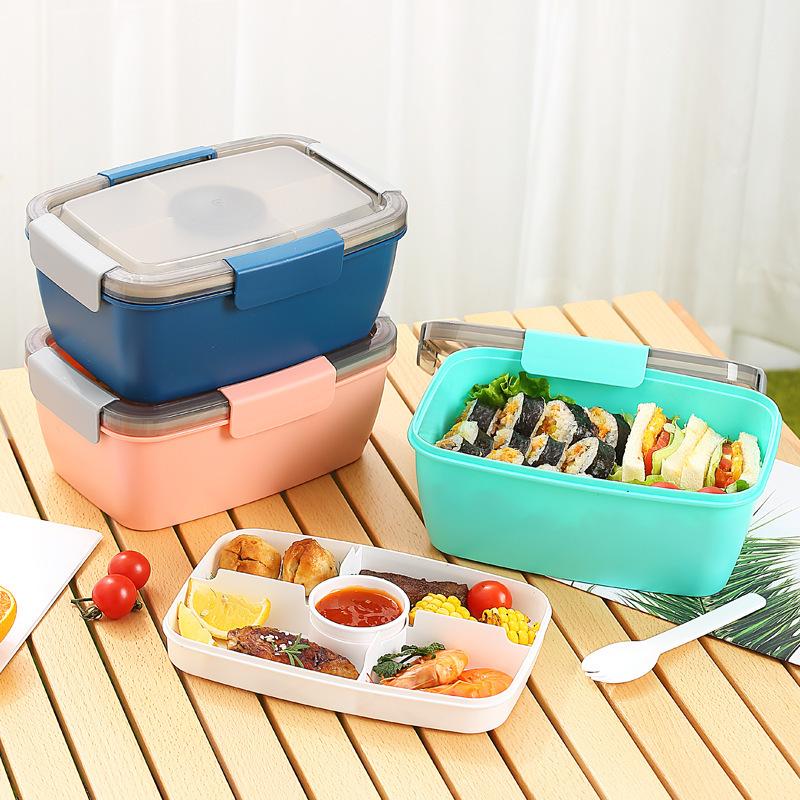 Eco-friendly Large Capacity Square Bento Box with Four-Sided Buckle and Compartmented Design for Fresh-keeping Pink 2L Lunch Box