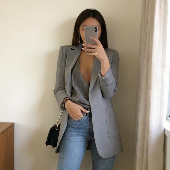 Women Suit Coat Lapel Long Sleeve Open Front Suit Jacket with Pockets Solid Color Slim Fit Office Work Basic Outerwear