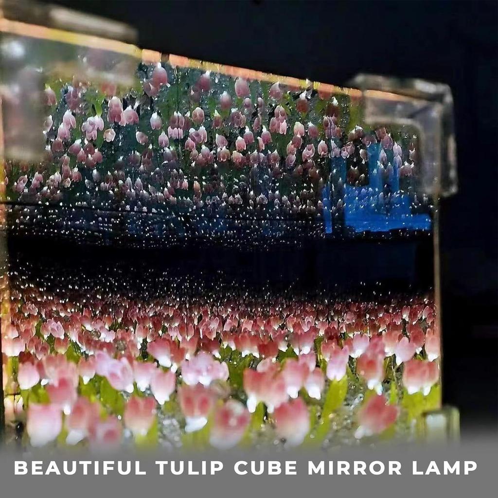 Tulpenwürfel Spiegel Lampe, 30 Blumen LED Dekorative Lampe, 2 in 1 Spiegel & Tischornamente für Schlafzimmer Wohnzimmer Schreibtisch Dekor Geburtstagsgeschenk