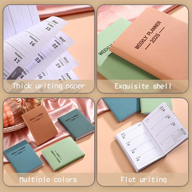 A7 Specification 2026 English Planner Book, Mini Portable Pocket Daily Schedule Book Thin Weekly Calendar