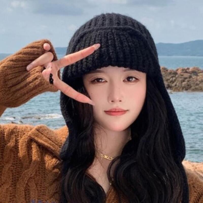 Lovely design earflap knit hat for women beige
