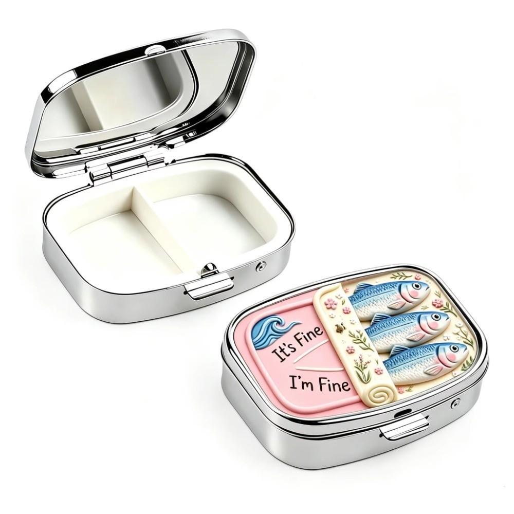 Sardine Print Pocket Pill Case 2 Compartments Travel Pill Container Medicine Storage