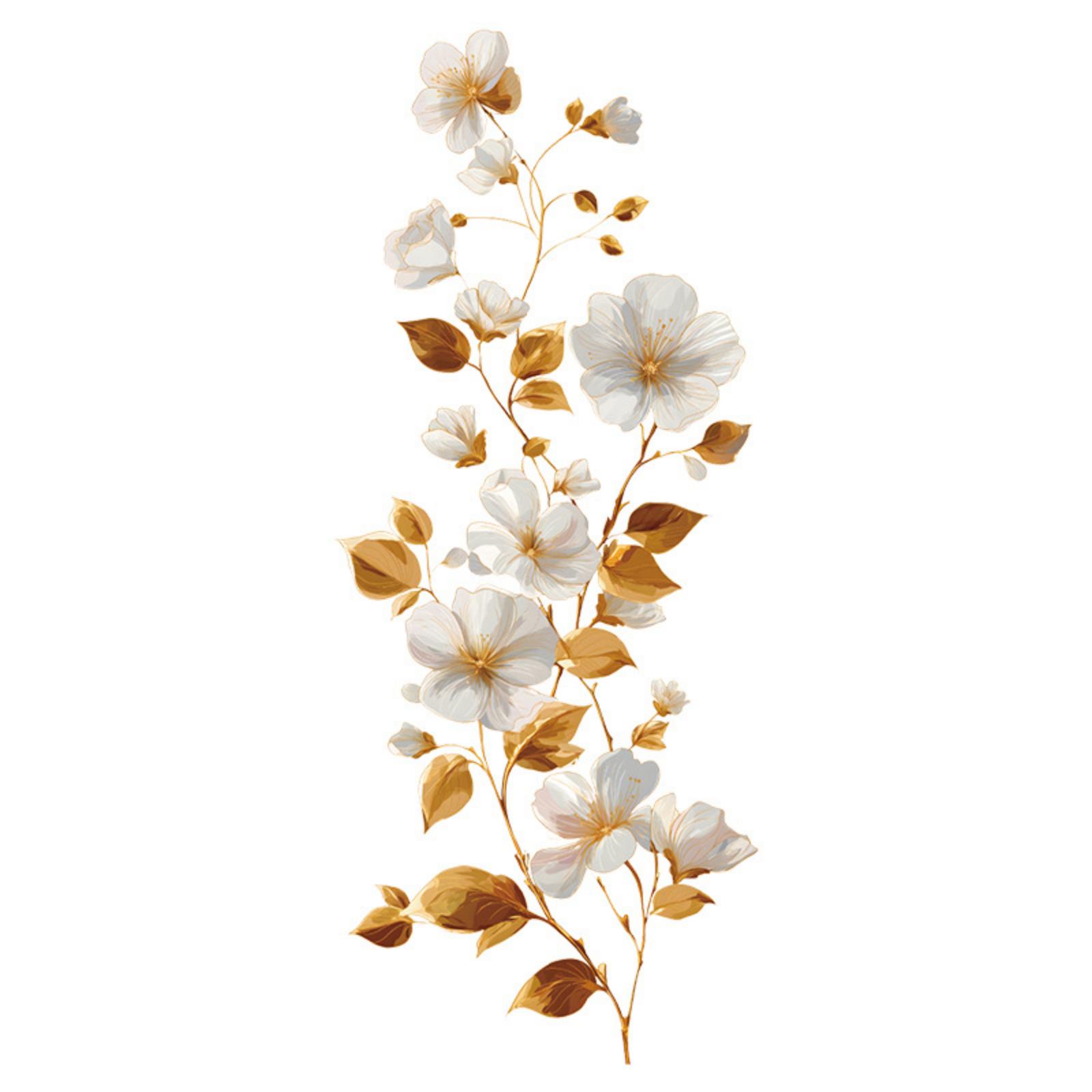 Kreative Goldene Blumen Wandaufkleber, Selbstklebende Decals für Schlafzimmer, Wohnzimmer, Eingangsbereich, Arbeitszimmer, Heimdekoration One Size white