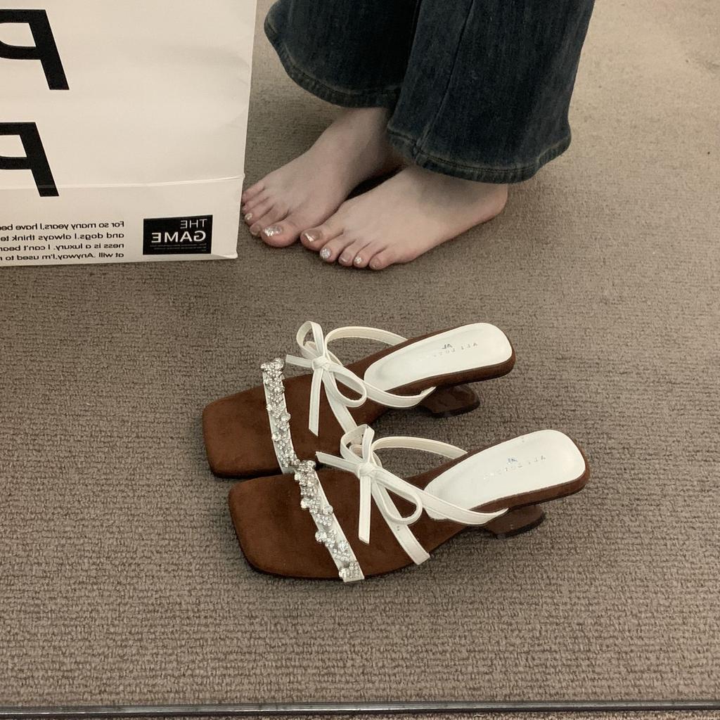 Niche Thick-heeled Temperament French High-end Outer Slippers Women's Shoes 2025 Summer High-heeled Evening Wind Sandals