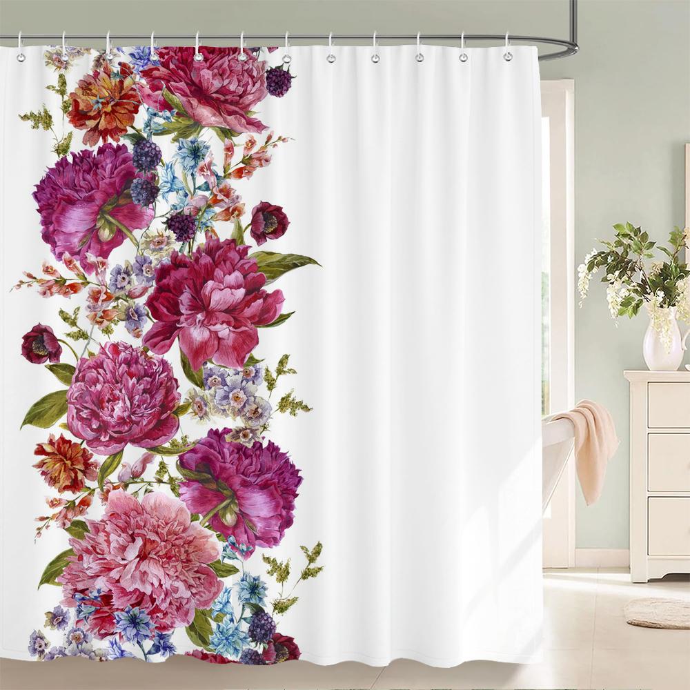 High Quality Small Fresh Flowers Fabric Shower Curtain Waterproof Floral Bath Curtains For Bathroom Decorate With 12 Hooks