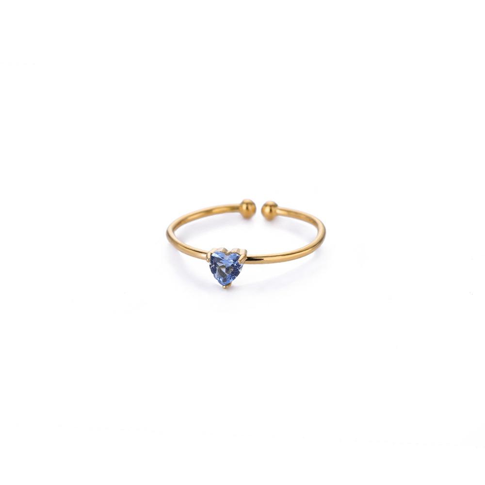 Fashion Zircon Heart Birthstone Rings For Women Stainless Steel Color Birthstone Ring Aesthetic Wedding Jewelry Gift