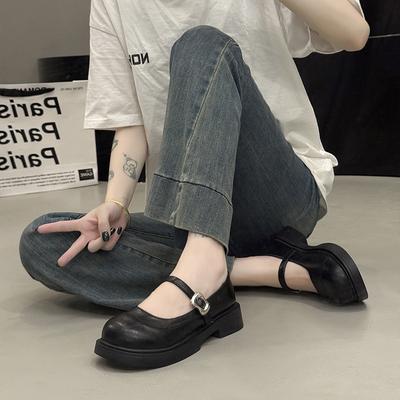 Black Small Leather Shoes Women's Soft Sole 2025 Spring and Summer New Comfortable Fairy with Skirt One-word Buckle Mary Jane Single Shoes