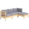 4 Piece Garden Lounge Set with Grey Cushions Pine Wood