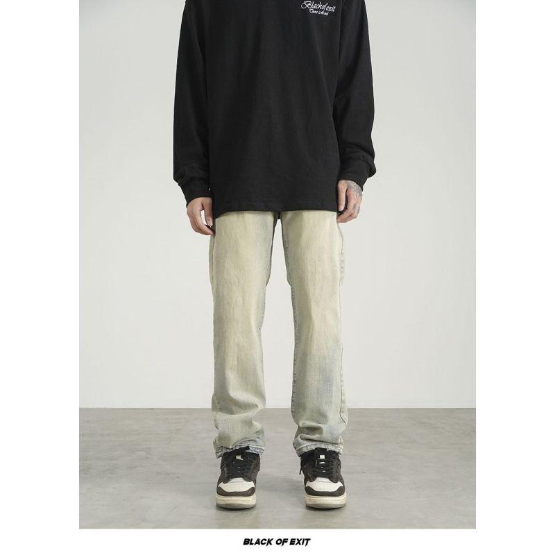 Americké pouliční prané staré zažloutlé volné džíny pánské univerzální střih ležérní výklenku smažené pouliční dlouhé kalhoty