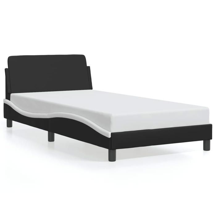 VidaXL Cadre de Lit et Tête de Lit, Lit Rembourré avec Sommier à Lattes, Lit Simple avec Pied Chambre, Noir et Blanc 100x200 373143