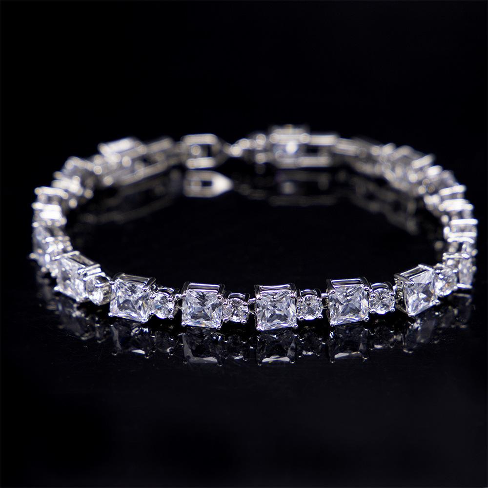 New European and American Fashion Bracelet Ladies Aaa Square Round Fairy Wind Does Not Fade Natural Zircon