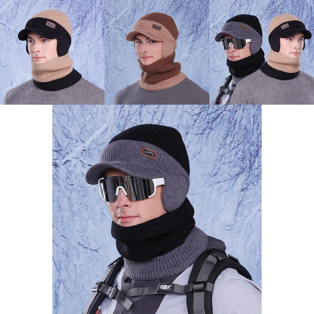 Knitted Winter Hat And Neck Warmer Set With Fleece Lining For Men Outdoor Cold Weather