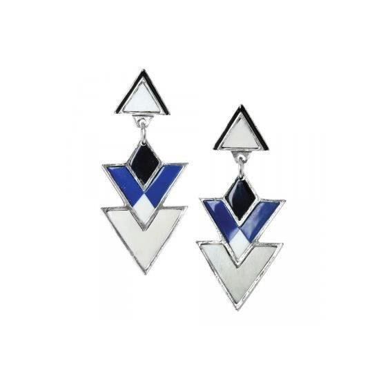 Earrings - FRANCK HERVAL - Kilim - Silver and Blue - Women