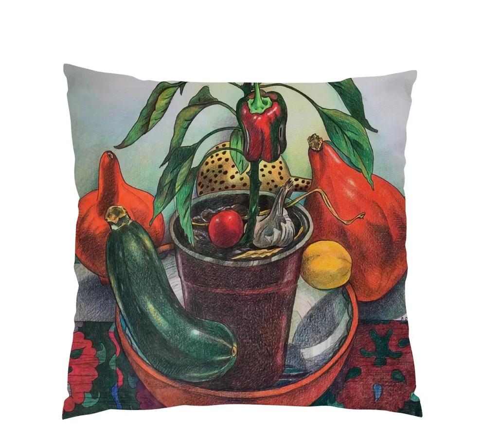 Retro Oil Painting Fruits And Vegetables Pepper Flower Pattern Pillowcase Car Living Room Sofa Decoration Pillowcase 45*45Cm