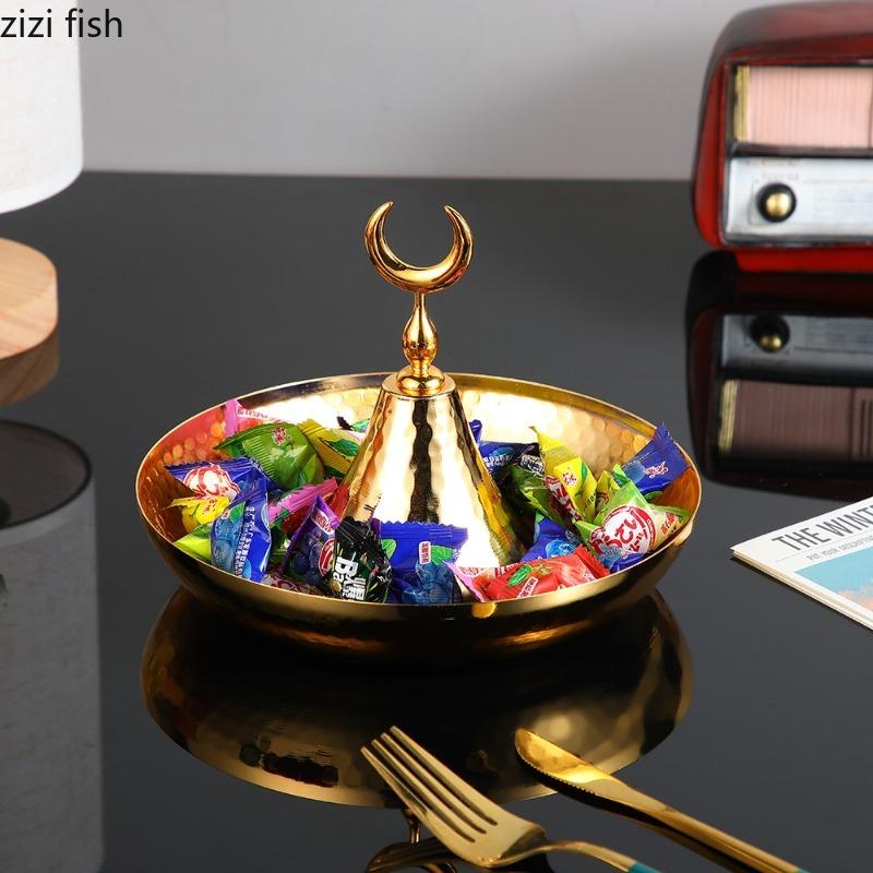 Golden Moon Metal Tray Candy Trays Fruit Plate Dried Fruit Platter Jewelry Tray Snack Plate Pastry Plates Decorative Bowl Dish