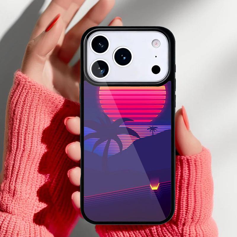 80s Retrowave Neon Palms Tree Phone Case for iPhone 17 16 15 14 13 Pro Max Back Cover for 12 11 Pro Coque