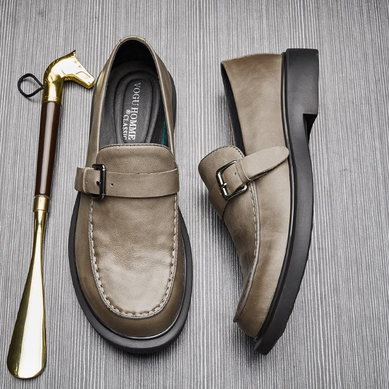 Casual Leather Shoes Men'S Leather Breathable Low-Top Lazy One-Pedal Men'S Business Dress Soft-Soled Round Head Foot Loafers