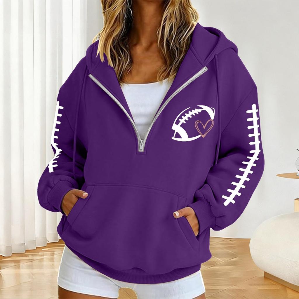 Damen Half-Zip Kapuzen-Rugby Pullover Sweatshirt für Partner-Partnerlook