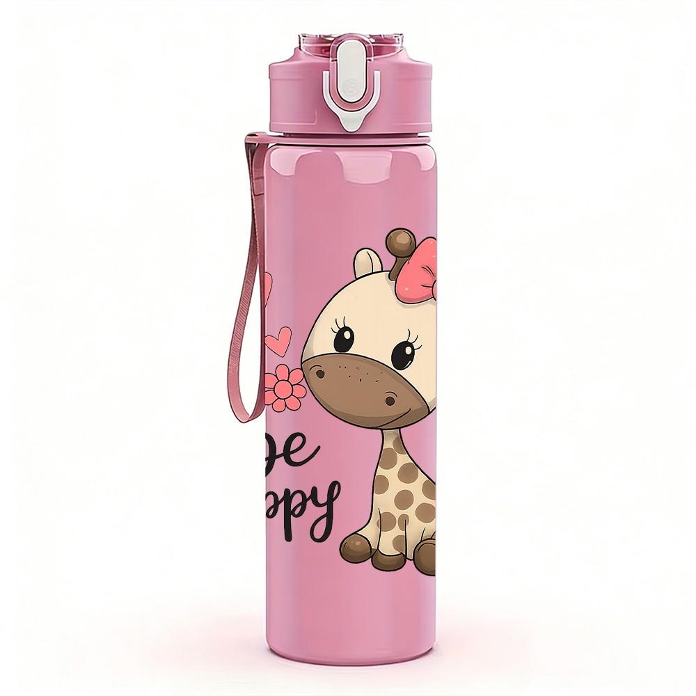 1PC Be Happy Giraffe 750ml Color Plastic Sports Water Bottle Leakproof Flip Straw Lid Suitable for Sports Office Home Use