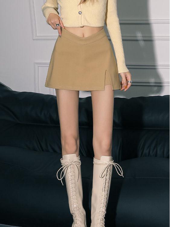 Khaki High-Waist Slimming Mini Skirt for Women - Autumn/Winter Collection