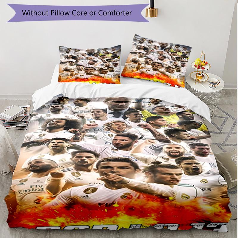 3pcs Duvet Cover Set (1*Duvet Cover + 2*Pillowcase, Without Core), football club Print Soft All‑Season Bedding Set, Home Bedroom Decor Gift