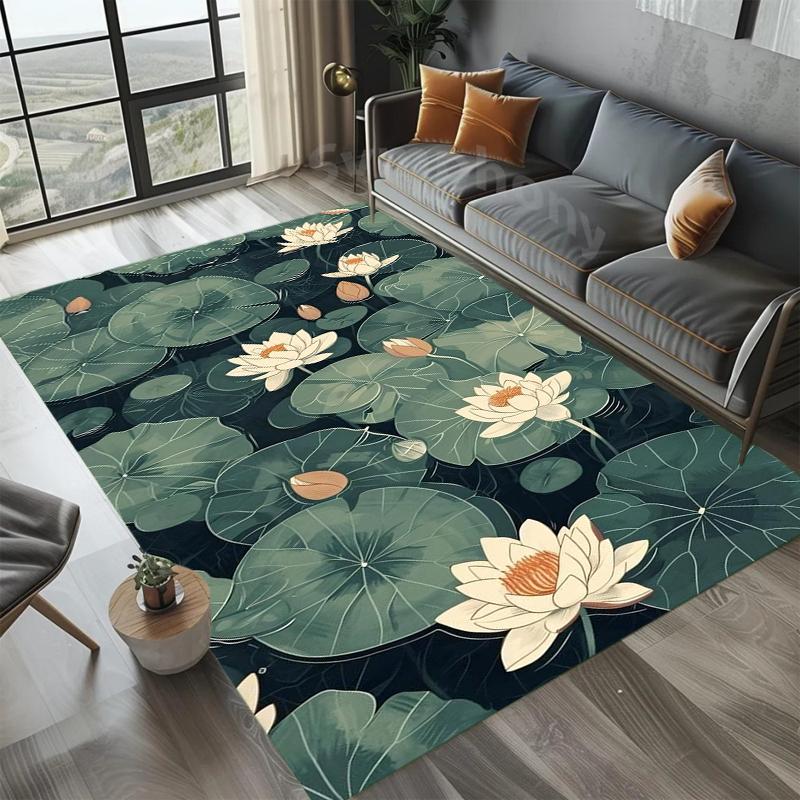 

Serene 2D Lotus Pond Rectangular Area Rug for Bedroom Living Room Office Non Slip Washable Floor Mat Home Decorative Soft Carpet 40X60CM