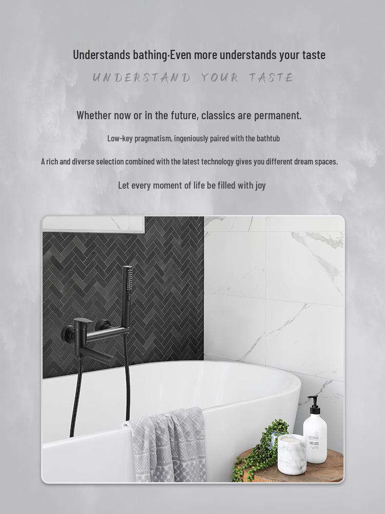 Black Brass Bathroom Bathtub Faucet Set with Shower Head and Hot/Cold Mixer Valve