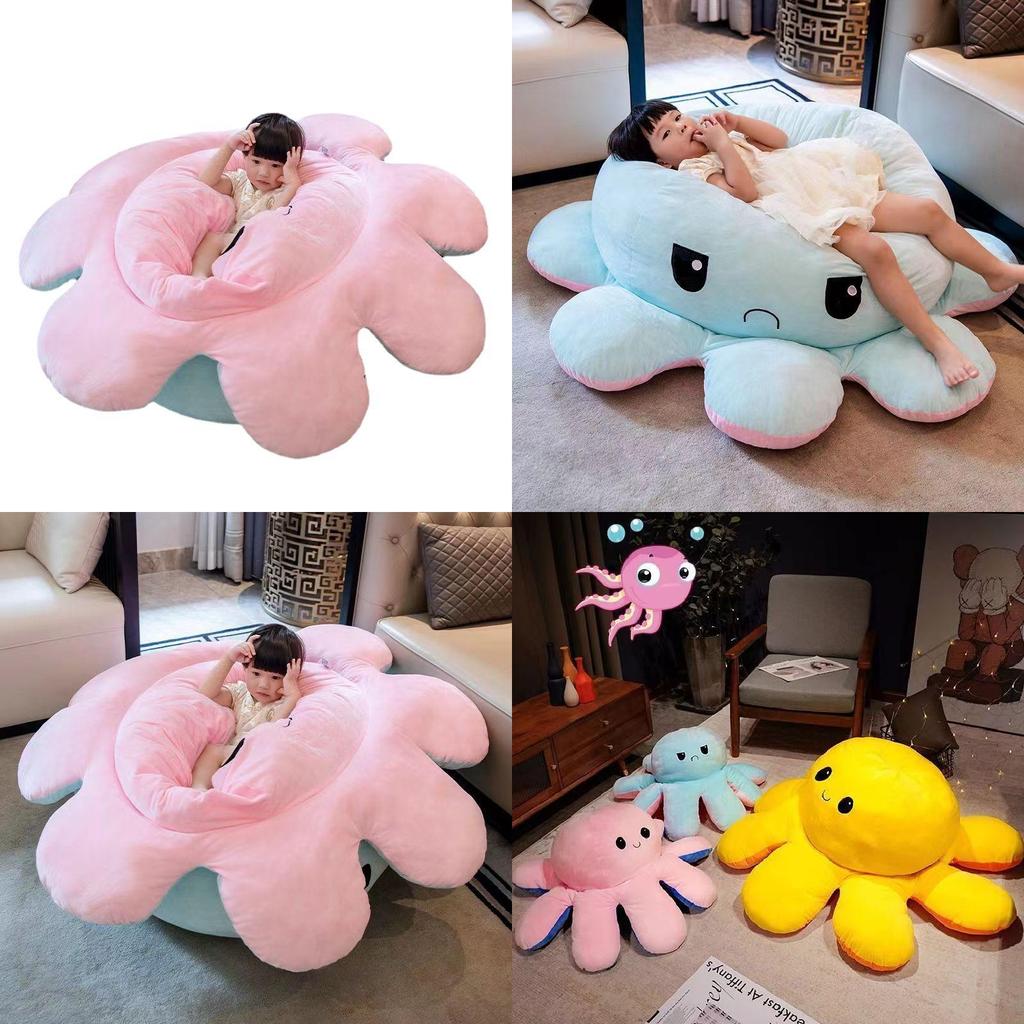 Plush Octopus Pillow With Reversible Face For Living Room Decor And Kids Comfort