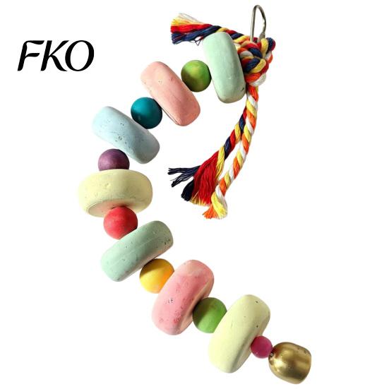 Parrot Beak Grinding Stone Stone, Colorful Beaded Chew Toy with Bell, Birdcage Cage Accessories Hanging for African Grey Cockatiels