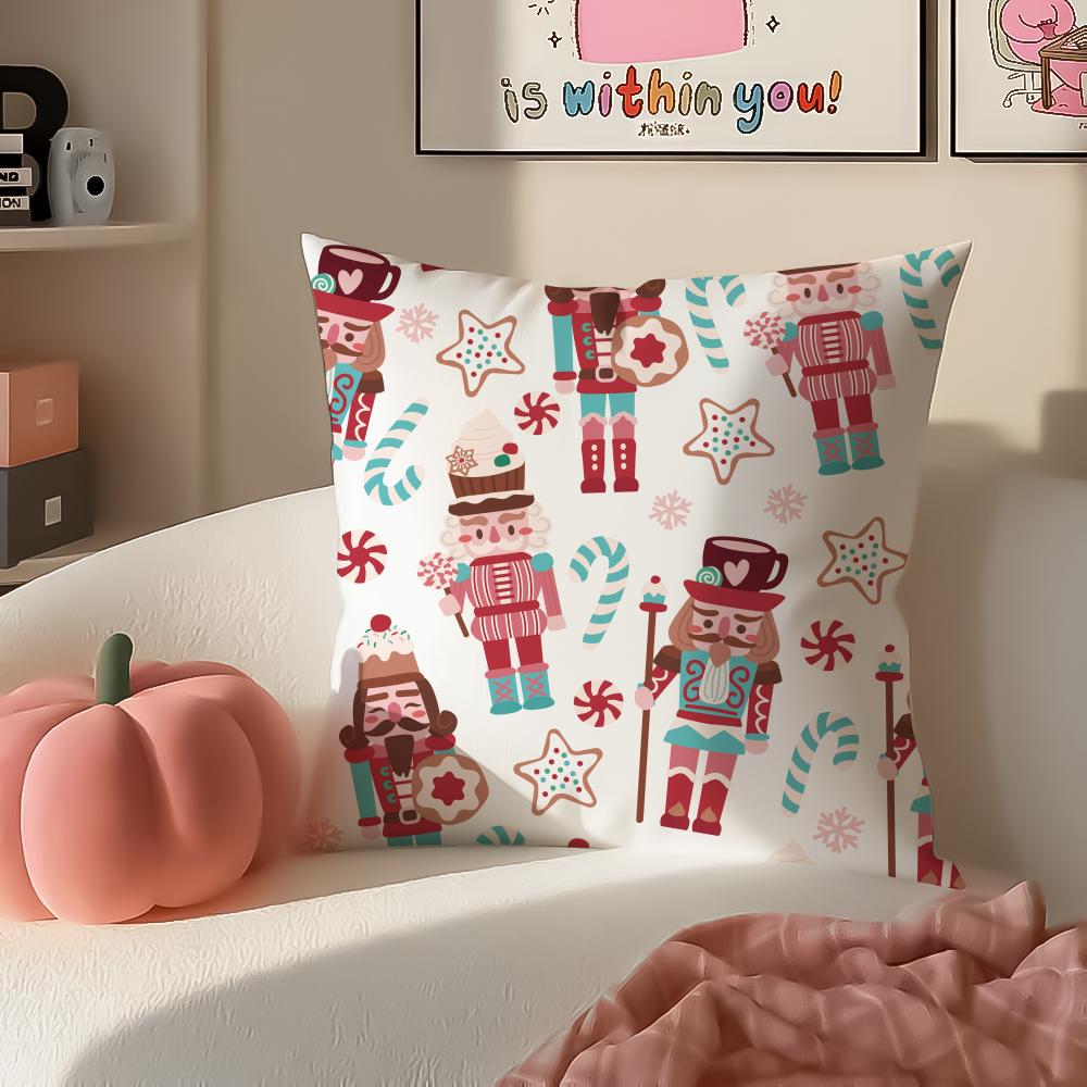 Festive Classic Nordic Toy NNutcracker Cushion Cover Pillowcase Short Plush Invisible Zipper Room Sofa Cushion Cover