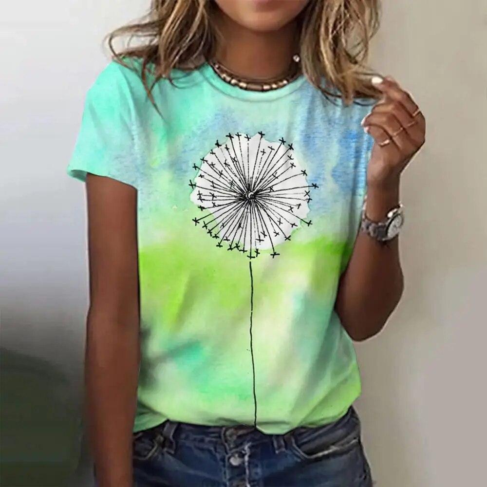 Fashion Floral Pattern 3D Digital Printing Women's Comfortable Round Neck Short Sleeved T-shirt