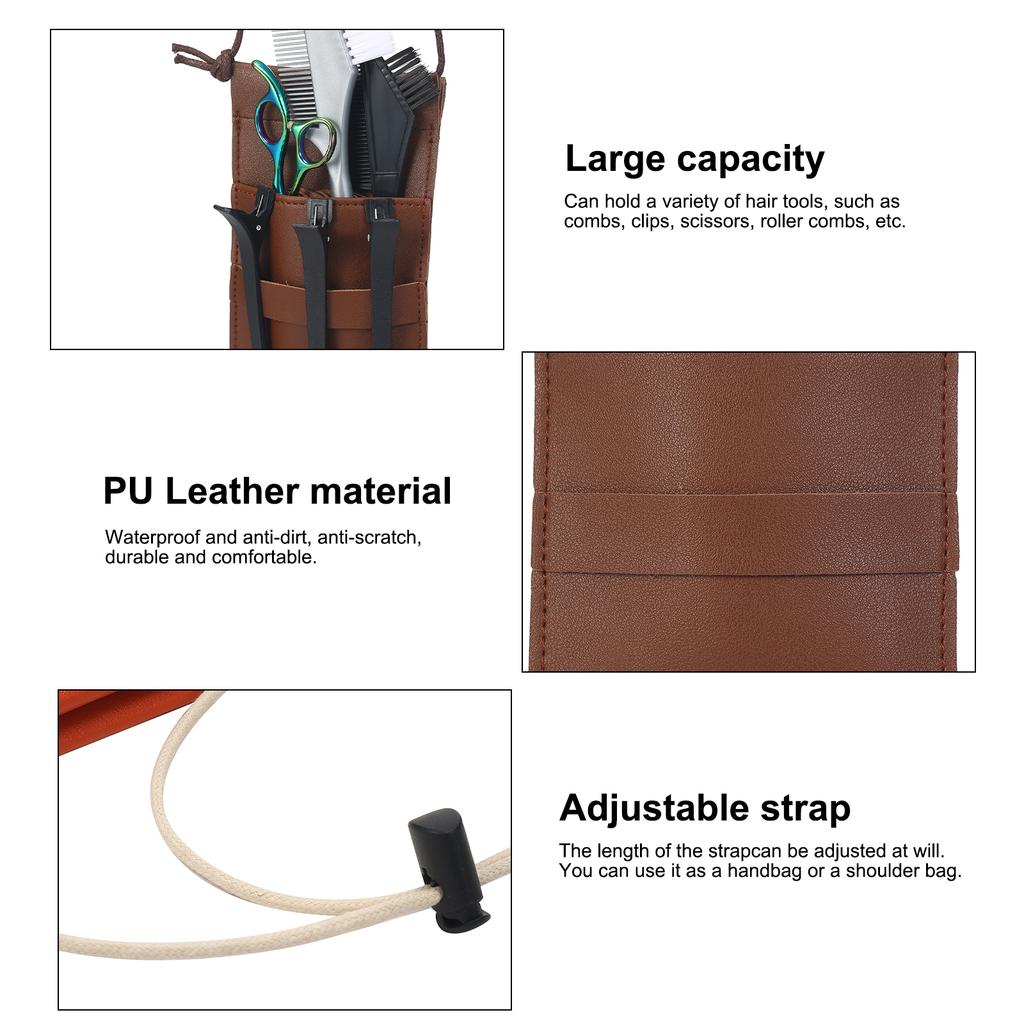 PU Leather Hairdressing Scissors Storage Bag Hair Stylist Pocket Pouch Scissors Bag Adjustable Strap Waist Bag for Hair