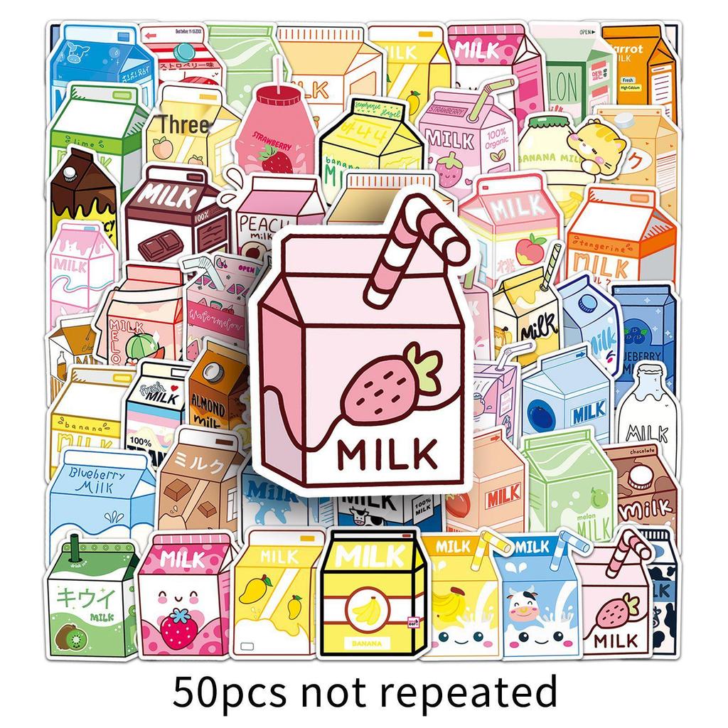 50 Sheets Milk Beverage Stickers: Cute INS Style for DIY Journal & Refrigerator Decoration