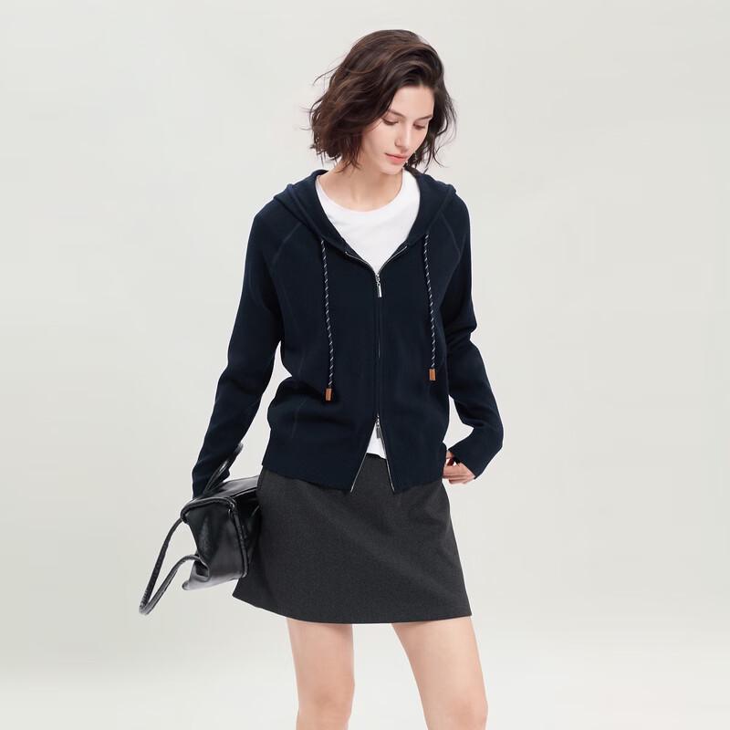 Sancai Women's Casual Hooded Zipper Knit Cardigan
