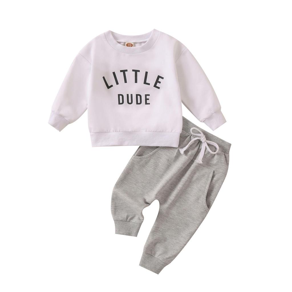 Toddler Letter Print Round Neck Top & Solid Color Long Pants Two-Piece Set, Multi-Color.