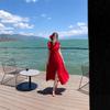 New French Vintage Three-color Ribbon Dress for Women, Summer New Seaside Vacation Style Slim Form