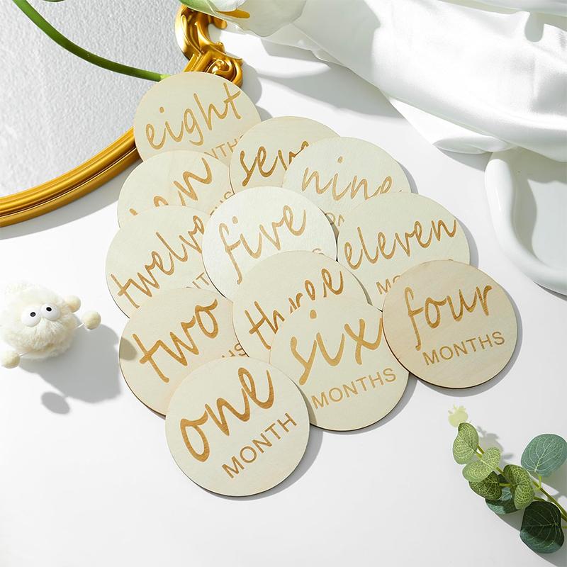 

12 Pcs Wooden Baby Monthly Milestone Cards, Baby Monthly Milestones For Newborn Baby Gifts,1-12 Months Wooden Discs