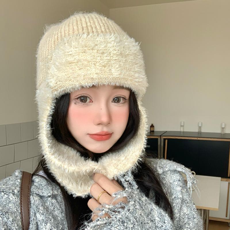 Japanese New Versatile Knitted Plush Lei Feng Hat Autumn and Winter Outdoor Leisure Windproof Warm Hat Showing Face Small Hat for Women