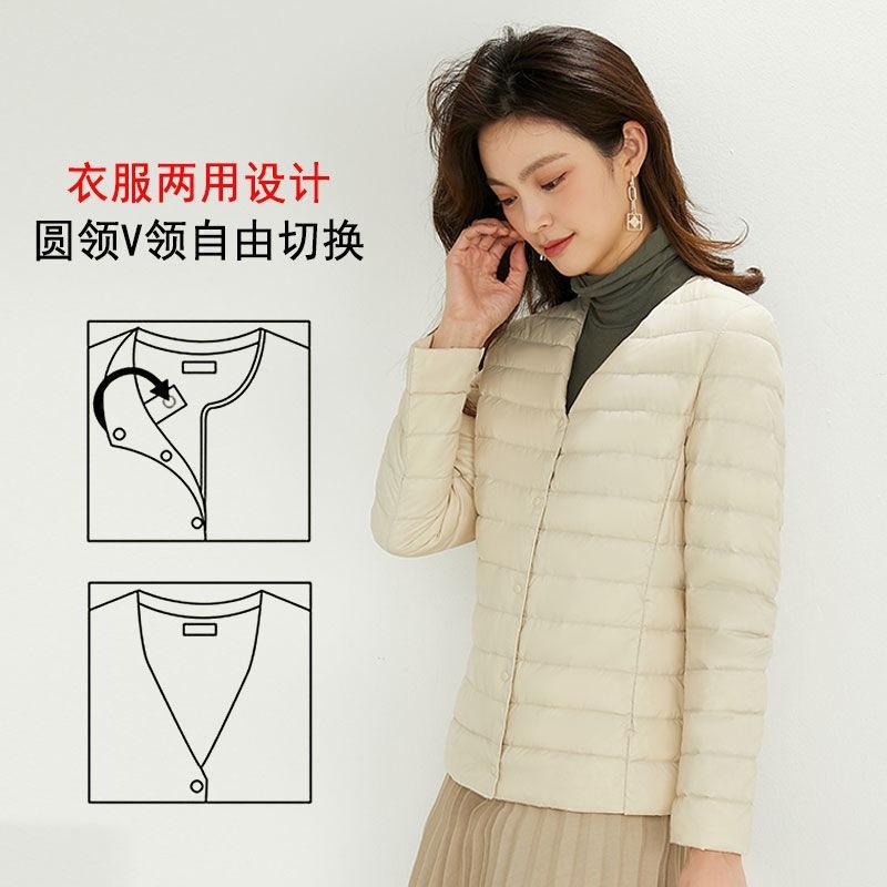 Nouvelle veste d'hiver légère et fine à col rond en duvet pour femme, doublure à col en V, courte, grande taille, sans col, vêtement d'intérieur, veste de base chaude
